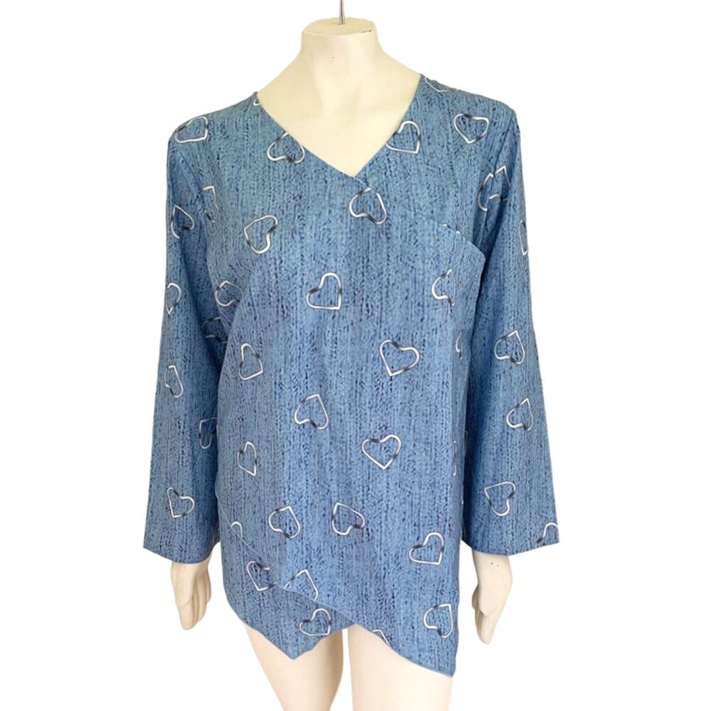 NWT MADE WITH LOVE Heart Print Lightweight Long Sleeve Wrap Tunic Blouse SZ XXL